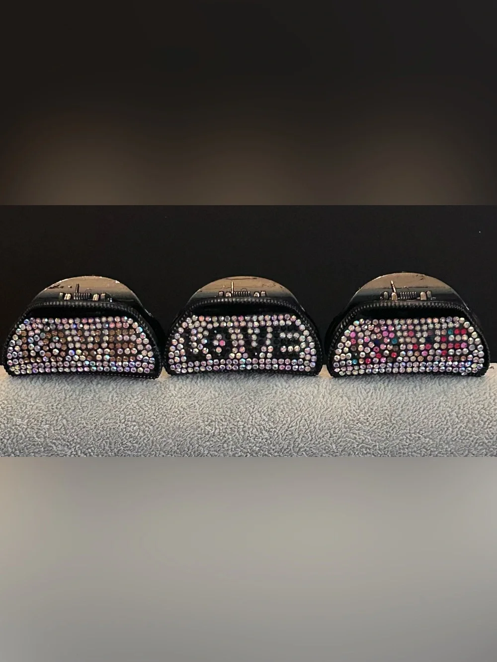 Embellished Crystal LOVE Hair Claw Clips Assorted Colors w/Aurora Rhinestones 6